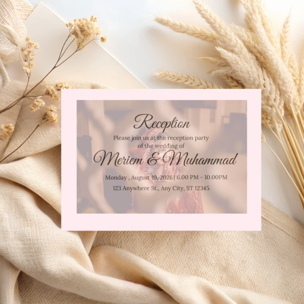 Customizable Wedding Reception Card – Add Your Photo | Pink Background Design (2048 × 2048)