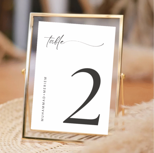 White & Black Minimalist Wedding Table Place Card – Elegant 5x7 Design