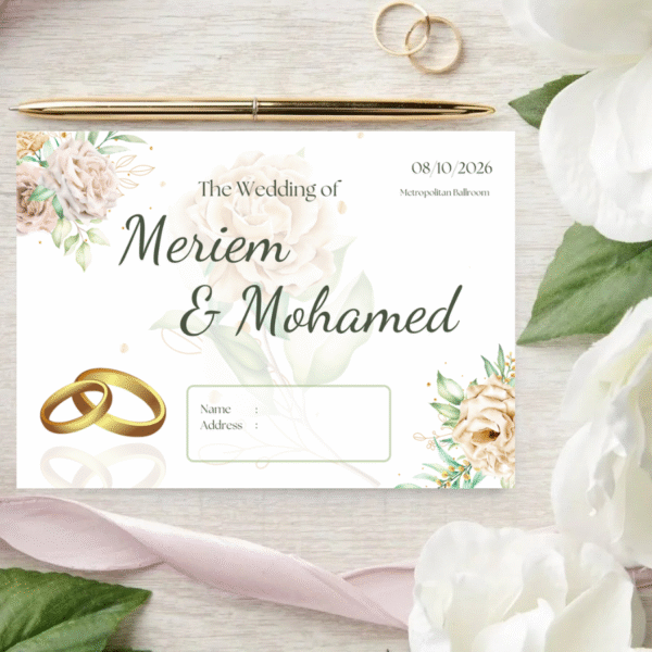 White & Green Floral Wedding Envelope – Elegant 9.5 × 6.8 Design