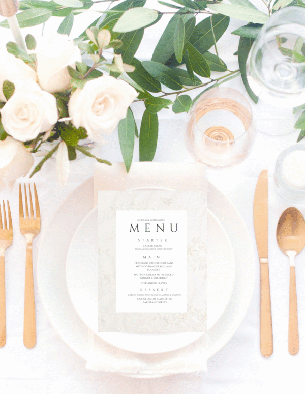 Editable Wedding Menu Card | 8.5×11 in Printable Muslim Wedding Reception Menu Template
